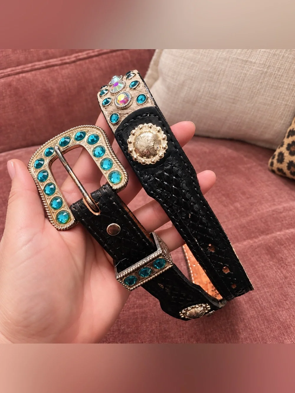 Double J Saddlery Hair-On Rhinestone Western Belt Size 32